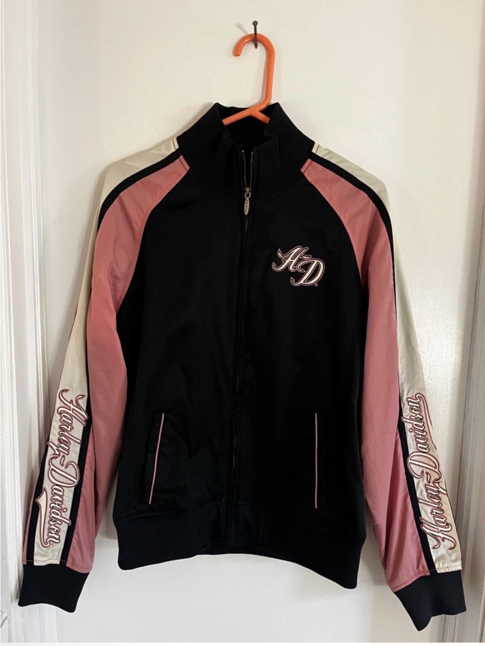 Harley Davidson Motorcycles Black/Pink Mesh lined Nylon jacket -Womens sz XL